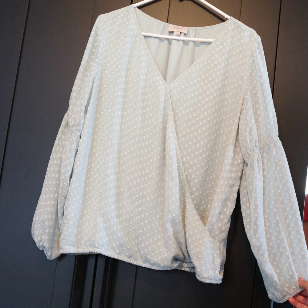 LOFT Cream Wrap Blouse Long Sleeve Relaxed